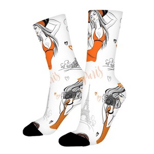 Paris Romantic Woman Women Printed Crew Socks Funny Funky Socks Soft Polyester Novelty Gifts for Artists Men - 1 of 1
