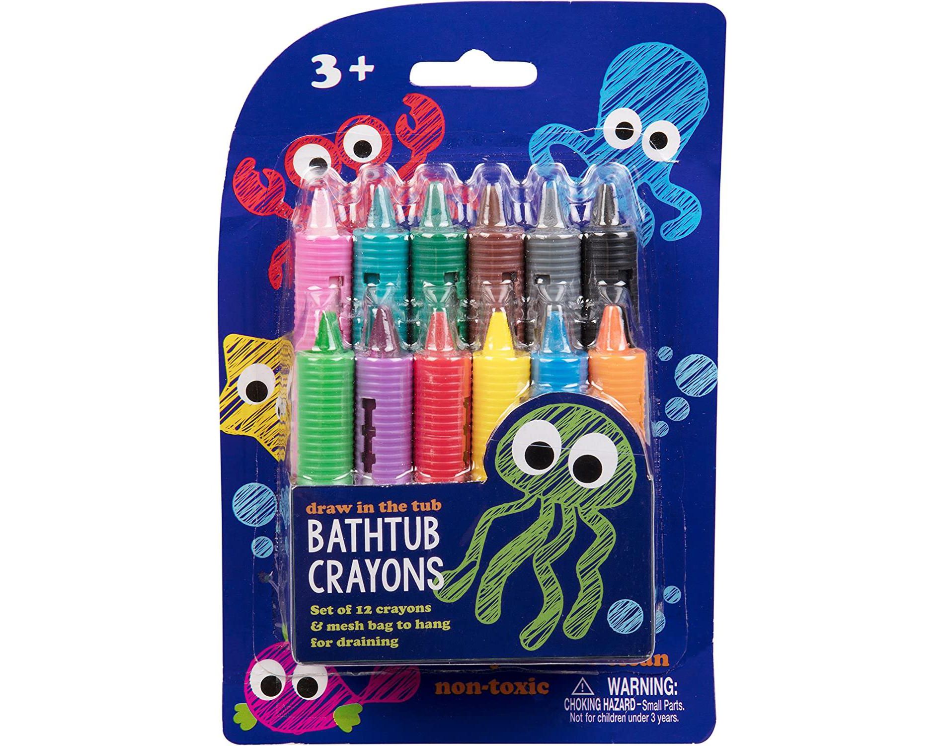 SCS Direct Bath Crayons Super Set of 12 Draw in the Tub Colors w Bathtub Storage Bag- Safe for Children-Art Project Gift for Toddlers & Kids