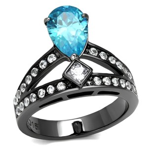 Slickblue Light Black Stainless Steel Ring with Sea Blue CZ, Pave Design, Women’s Fashion Ring, Single-Tone, Sizes 5-10 - 1 of 4