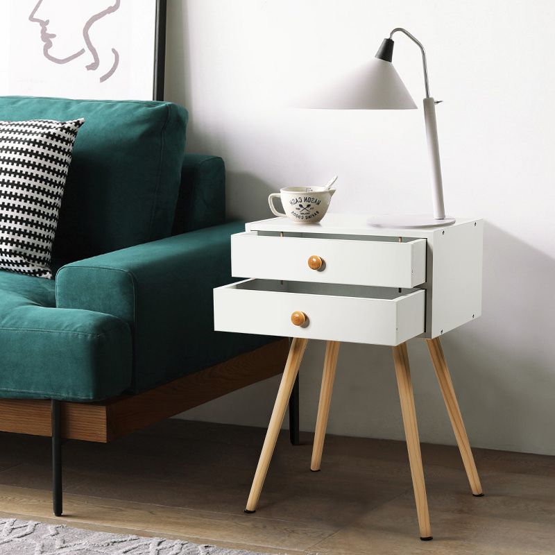 Costway Mid Century Modern 2 Drawers Nightstand In White Sofa Side Table End Table, 5 of 11