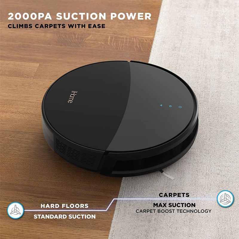 iHome iHRV1-BLK AutoVac Eclipse Robot and Self Charging Vacuum Cleaner and Mop, Features Floor Detection and HomeMap Navigation, Works with App, Black, 2 of 7