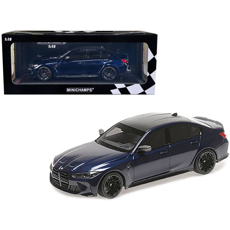 2020 BMW M3 Blue Metallic with Carbon Top Limited Edition to 740 pieces Worldwide 1/18 Diecast Model Car by Minichamps, 1 of 4