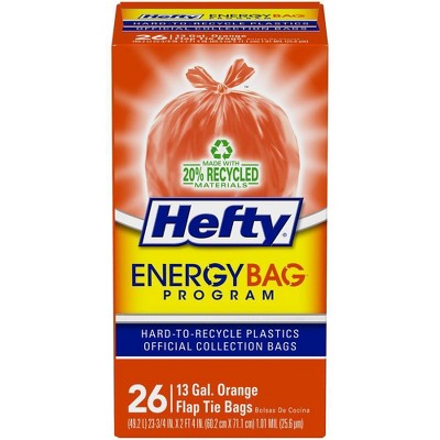 Hefty EnergyBag Orange Flap Tie Trash Bag - 13 Gallon - 26ct