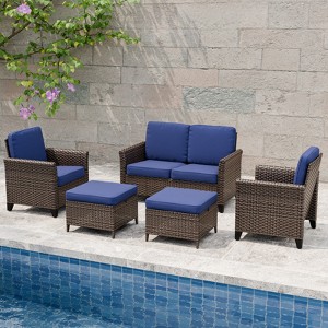 EAGLE PEAK Ocean Vista 5 piece Patio Variated Brown Wicker Conversation Set Dining Chairs & Loveseat - 1 of 4