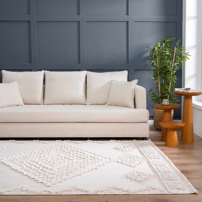 Cream Geometric High-Low Shag Area Rug 7'10" x 10'