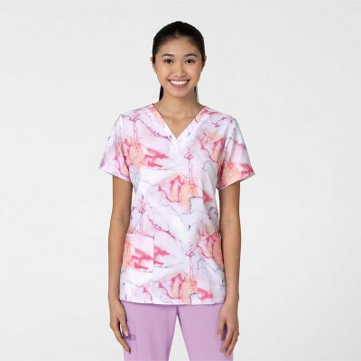 Wink Fashion Prints Women's Fitted 3-pocket V-neck Print Scrub Top, 3x ...