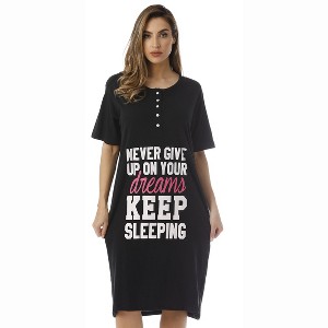 Just Love Womens Nightgown - Short Sleeve Henley Oversized Sleepwear Gown - 1 of 3