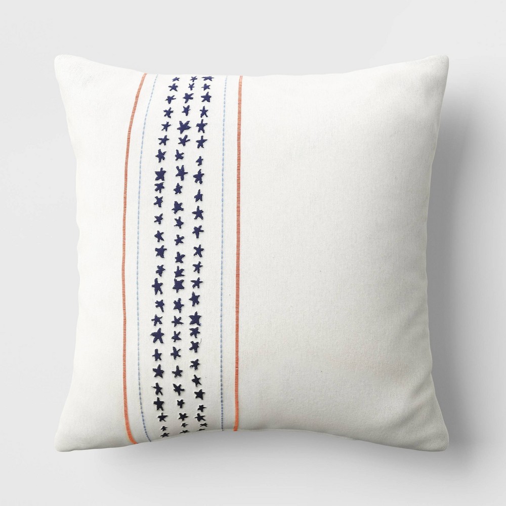 Embroidered Striped Star Square Throw Pillow Ivory/Blue - Threshold™