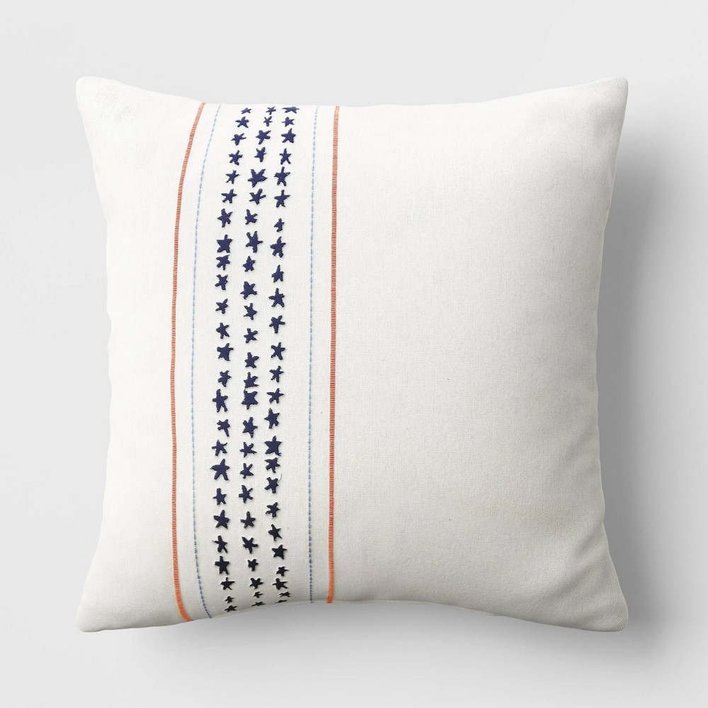 (Case of 4 thrown pillow) Embroidered Striped Star Square Throw Pillow Ivory/Blue - Threshold™