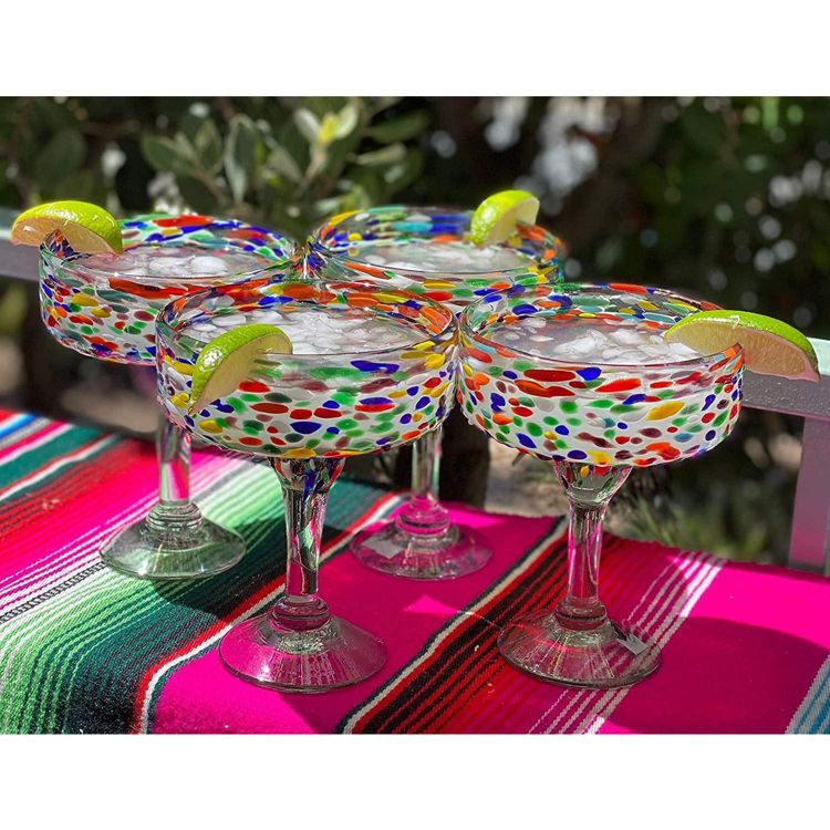 Dos Sueños Mexican Hand Blown  Margarita Glasses - Confetti Rock Design - 16oz - Set of 4, 2 of 7