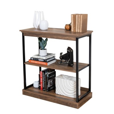 Oslo 37" Aged Maple & Black Metal 3-Shelf Etagere Bookcase