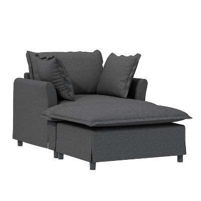 37" Oversized Chenille Chaise Lounge Single Sofa Bed with Wide Seat and Movable Ottoman