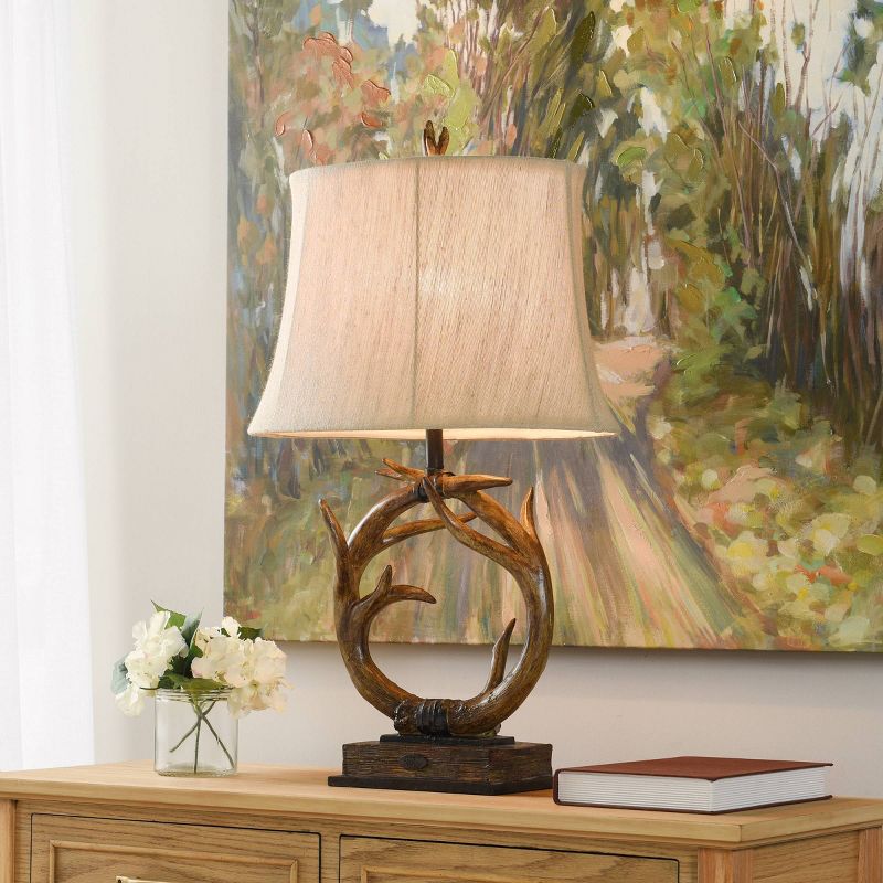 Dalton Brown Antler Table Lamp with Beige Hardback Fabric Shade  - StyleCraft, 5 of 11
