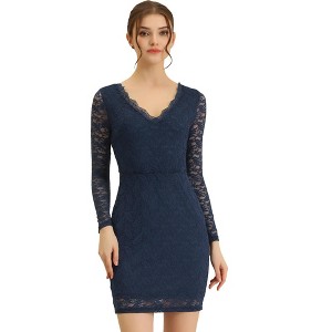 Allegra K Women's Lace Evening Pencil Long Sleeve Bodycon Mini Dress - 1 of 4