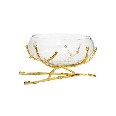 Classic Touch Glass Bowl with Gold Twig Base - 11"D