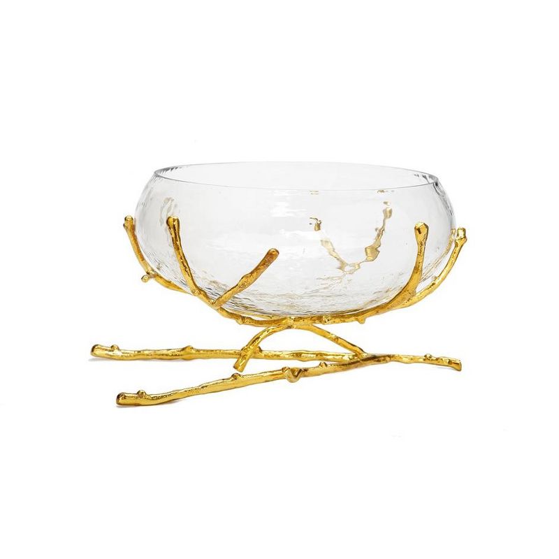 Classic Touch Glass Bowl with Gold Twig Base - 11"D, 1 of 4
