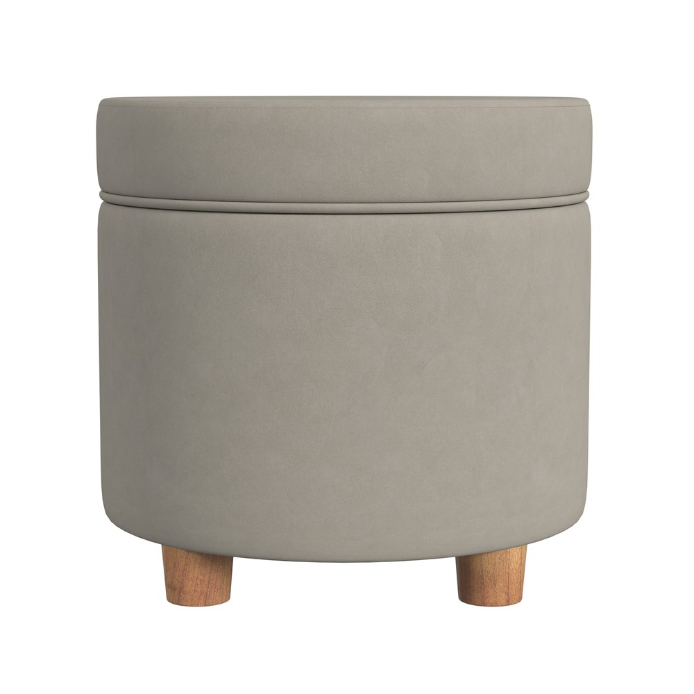 Round Storage Ottoman Fawn Velvet - HomePop