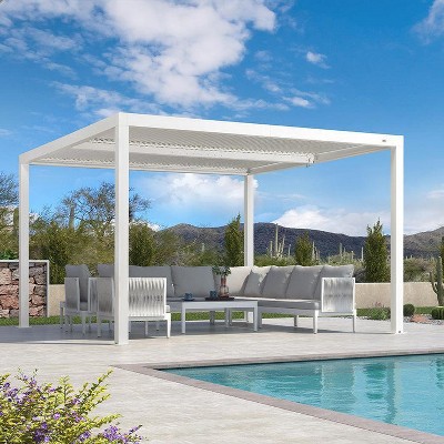 PURPLE LEAF Outdoor Louvered Pergola Aluminum Gazebo Modern White Patio Metal Pergola with Adjustable Rainproof Hardtop for Garden Lawns Yard