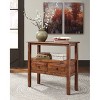Signature Design by Ashley Abbonto Side Table Warm Brown: Solid Acacia, Dual Drawers, Open Shelf - 3 of 4