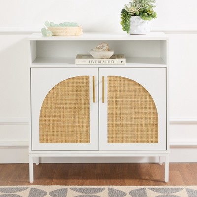 Best Choice Products Arched 2-Door Rattan Cabinet, Sideboard, Buffet, w/ Cord Cutout, Adjustable Storage Shelf