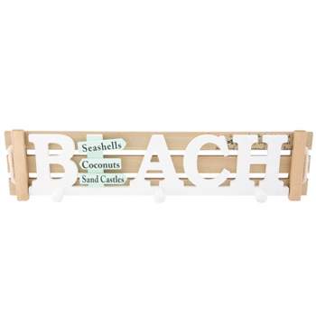 Beachcombers Beach Word Coastal Plaque Sign Wall Hanging Decor Decoration For The Beach With 3 Pegs 23.25 x 5.5 x 2 Inches.