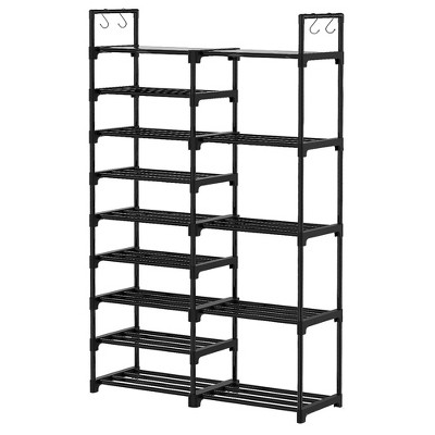 55 in. H 32-Pair 9-Tier Black Metal Shoe Rack