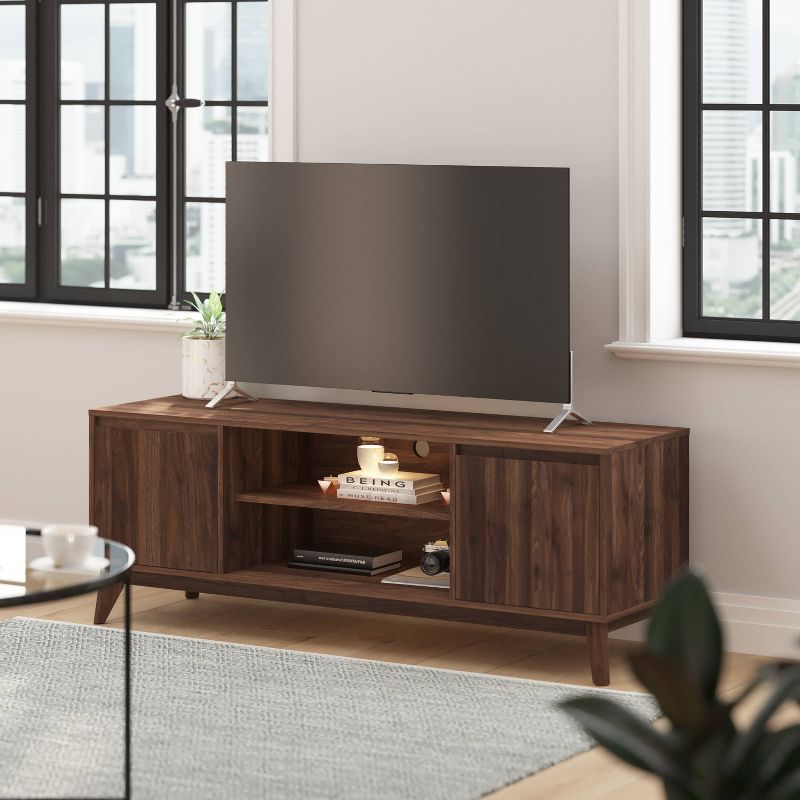 60&#34; Haisley Mid-Century Modern TV Stand for TVs up to 64&#34; with Adjustable Shelves Dark Walnut - Taylor &#38; Logan, 1 of 11