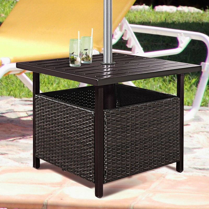 Costway Brown Rattan Wicker Steel Side Table Outdoor Furniture Deck Garden Patio Pool, 4 of 10