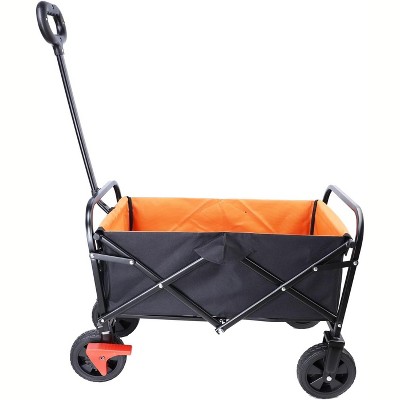 Foldable Wagon 150 Lbs Capacity Outdoor Camping Beach Cart Steel Frame Adjustable Garden Utility Rolling Cart with Wheels, Brake, Metal