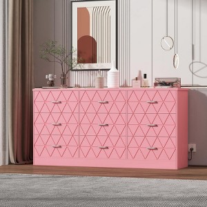Zstar Modern Accent 9 Drawer Triple Dresser, Wood Storage Cabinet for Bedroom with Power Outlets - 1 of 4