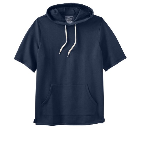 Navy blue short sleeve hoodie on sale