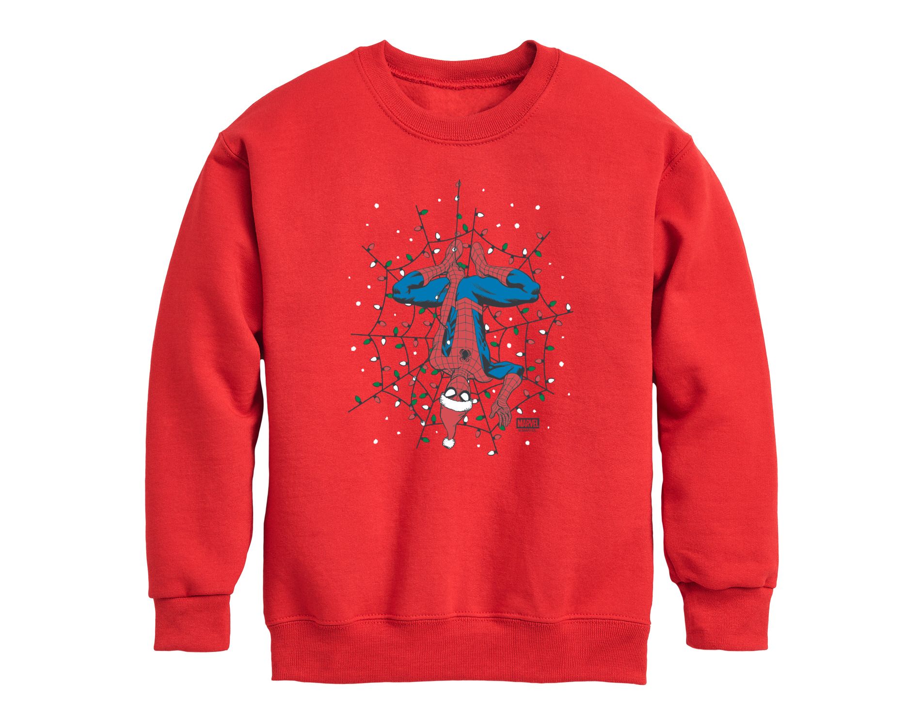Boys' Marvel Holiday Lights Spider Man Graphic Long Sleeve Fleece Sweatshirt - Red - X-Large