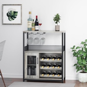 Wine Bar Cabinet with Wine Racks, Glass Holders & Mesh Door, 3-Tier Liquor Cabinet with Adjustable Shelves, Coffee Bar for Kitchen, Dining Room - 1 of 4