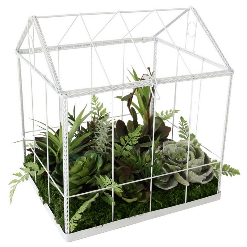 A & B Home 10" Artificial Succulent Garden in Greenhouse - Green/White, 2 of 3