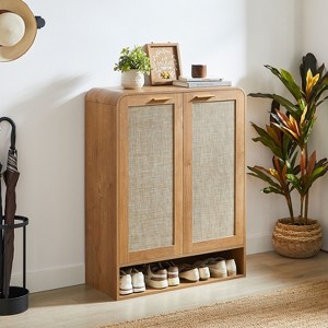 ORRD 6-Tier Rattan Door Shoe Cabinet, Adjustable Shelf Storage Organizer for Entryway, Hallway & Closet, Solid Wood, Farmhouse Modern (Oak) - 1 of 4