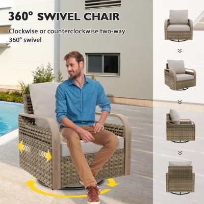 5-Piece Brown Wicker Outdoor Sofa Seating Group with Gray Cushions