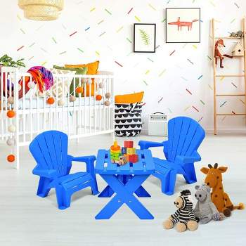 Costway Plastic Children Kids Table & Chair Set 3-Piece Play Furniture In/Outdoor Blue