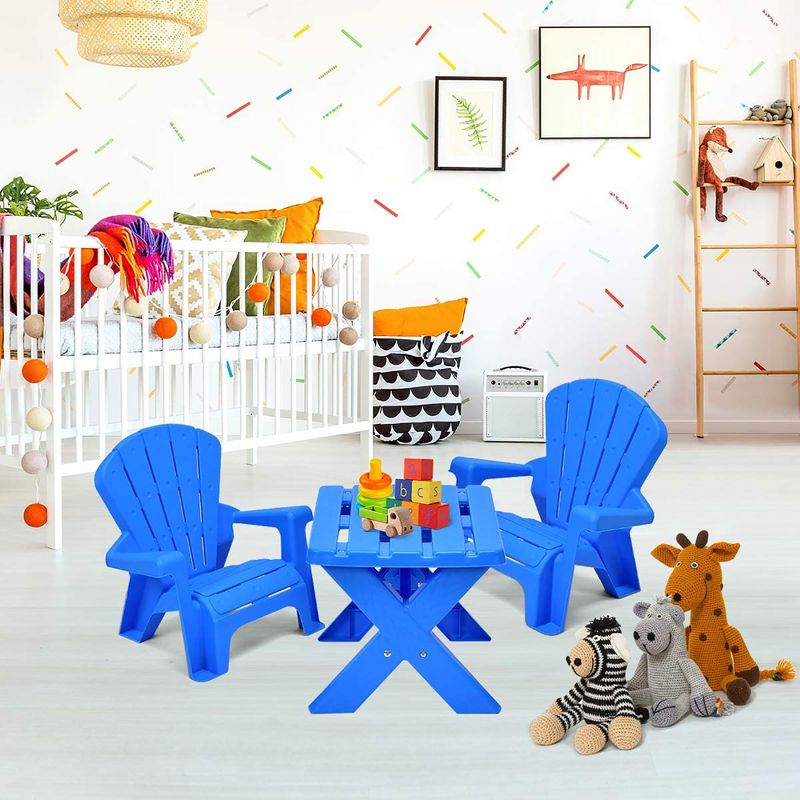 Costway Plastic Children Kids Table & Chair Set 3-Piece Play Furniture In/Outdoor Blue, 1 of 7