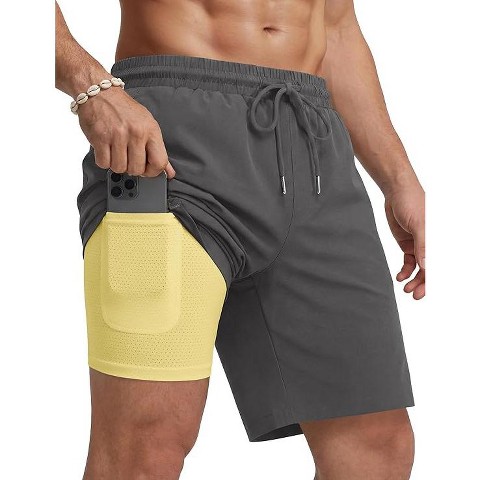 COOFANDY Mens Swim Trunks with Compression Liner Quick Dry 7 Inch Bathing Suit Beach Short with Zipper Pockets Dark Gray XL
