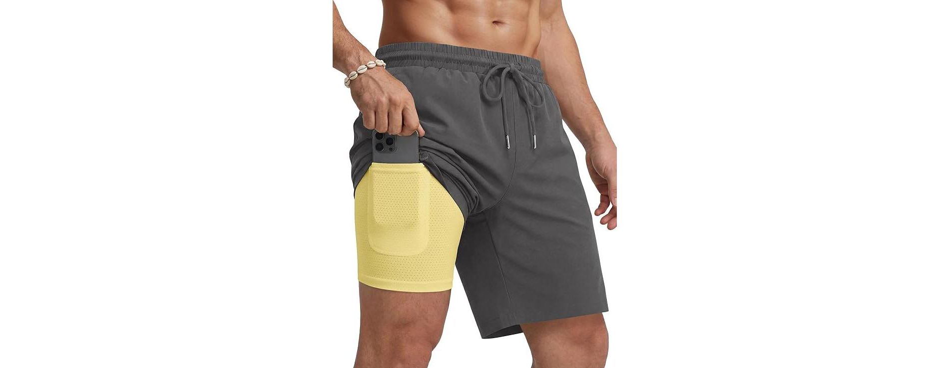 COOFANDY Mens Swim Trunks with Compression Liner Quick Dry 7 Inch Bathing Suit Beach Short with Zipper Pockets
