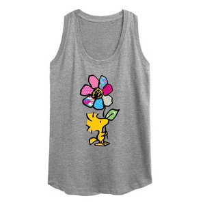 Women's Peanuts Woodstock With Flower And Pattern Graphic Racerback Tank - Heather Grey - X-Large - 1 of 4