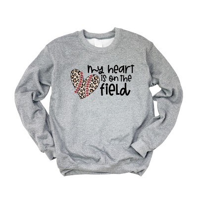 Simply Sage Market Women s Graphic Sweatshirt My Heart Is On The Field Leopard 2XL Graphite