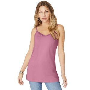 Roaman's Women's Plus Size Lace Trim Bra Cami - 1 of 4