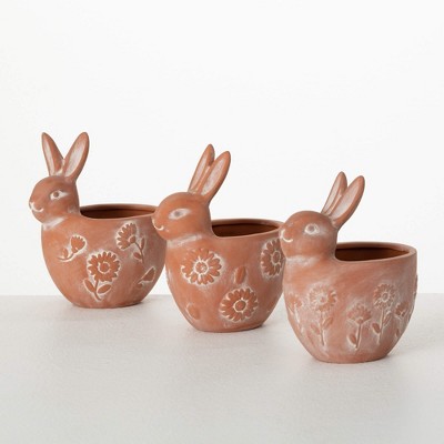 Sullivans 5.75" Terracotta Bunny Planter Set of 3