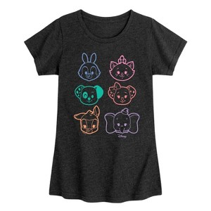 Girls' - Disney Classics - Stacked Outline Faces Fitted Short Sleeve Graphic T-Shirt - 1 of 4