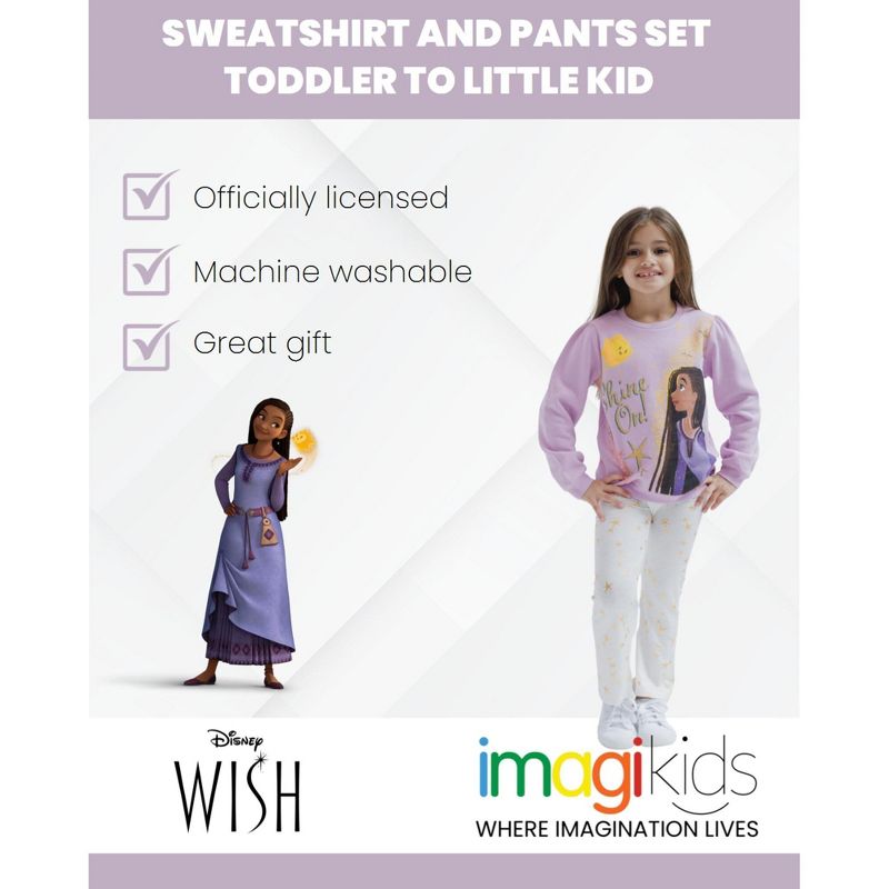 Disney Wish Asha Star Girls Fleece Sweatshirt and Pants Set Toddler to Little Kid, 3 of 8