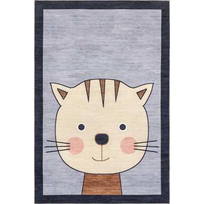 Blue Kids Washable Non-Slip Synthetic Area Rug