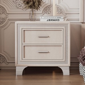 NicBex Velvet Nightstand with Silver Glitter Strip Decor 2 Drawers Bedside Table with Metal Legs for Bedroom, Living Room, Study - 1 of 4