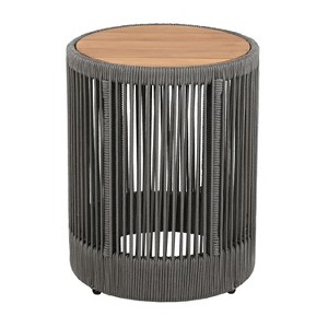 Set of 2 Outdoor Coffee Table Patio Cocktail Table Round Center Table End Table Accent Table Side Table with Rattan Rope&Acacia Wood Frame -ModernLuxe - 1 of 4