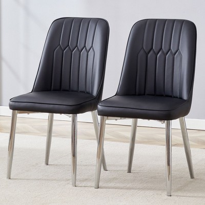 NicBex Dining Chair Set of 2 Dining Room Furniture PU Leather Armless Accent Chair with Metal Legs